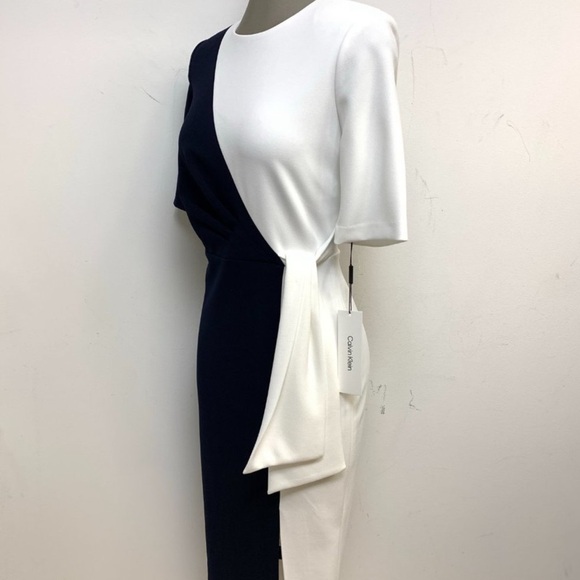 Calvin Klein Black Elegant White Tie Dress - Picture 4 of 7